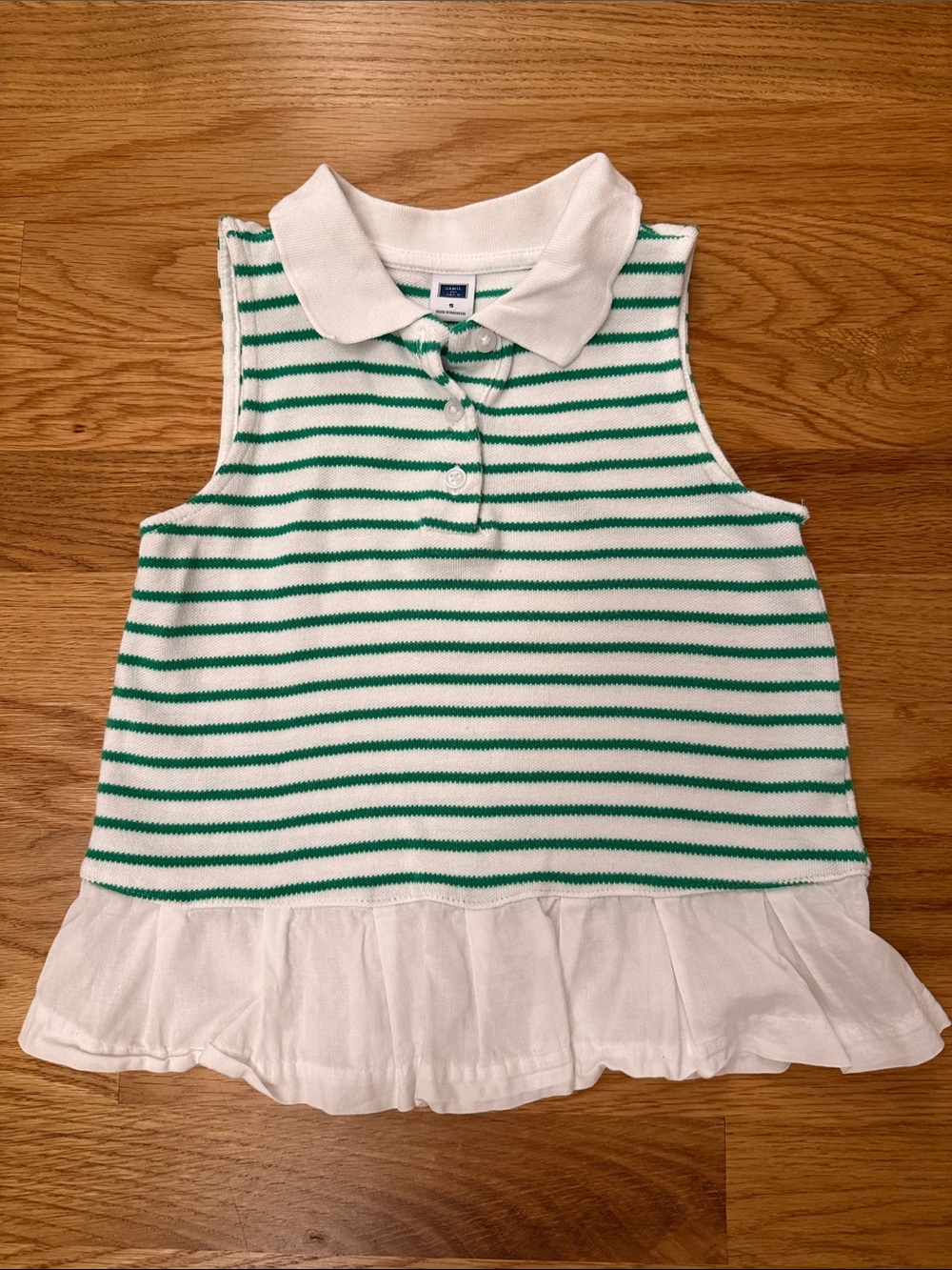 Janie and Jack White Polo Tank with Green Stripes and Ruffle Hem